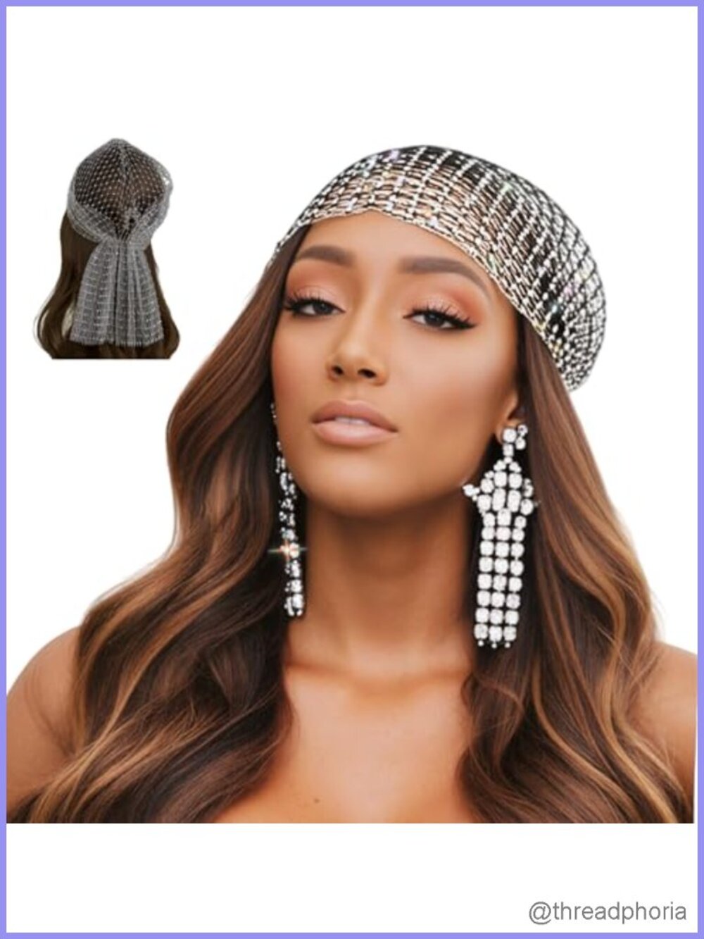 Rhinestone Sequin Mesh Head Scarf Slip On Headband Festival Rave Accessory